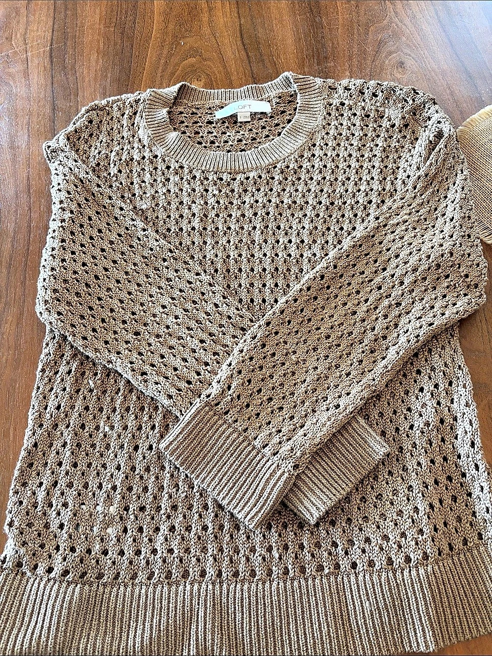 LOFT Metallic Mesh Stitch Sweater Brown Size Small